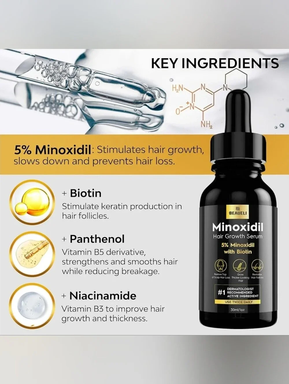 Beaueli Minoxidil 5% Hair Regrowth Treatment Kit For Men and Women